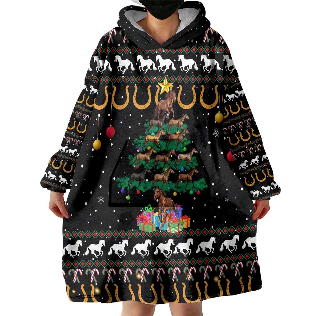 Horse Christmas Tree Christmas Design Wearable Blanket Hoodie Xmas Holiday Patterns - Wonder Print Shop