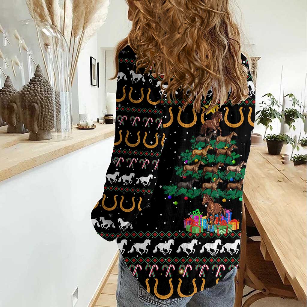 Horse Christmas Tree Christmas Design Women Casual Shirt Xmas Holiday Patterns - Wonder Print Shop