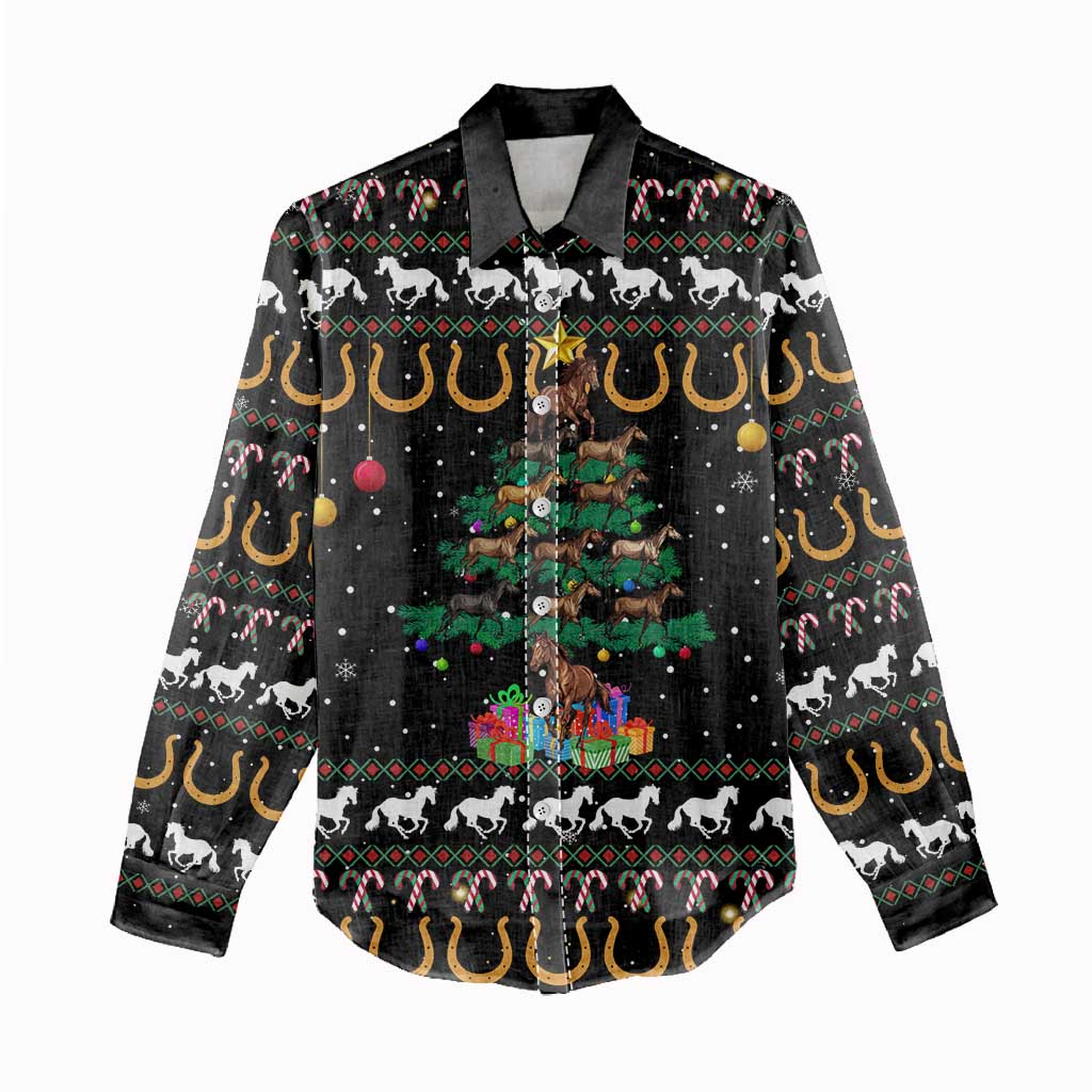 Horse Christmas Tree Christmas Design Women Casual Shirt Xmas Holiday Patterns - Wonder Print Shop