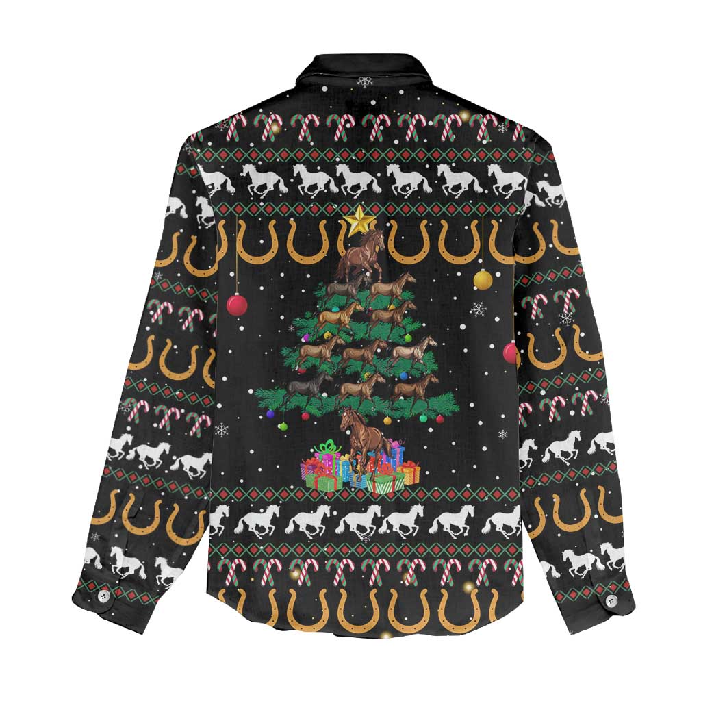 Horse Christmas Tree Christmas Design Women Casual Shirt Xmas Holiday Patterns - Wonder Print Shop