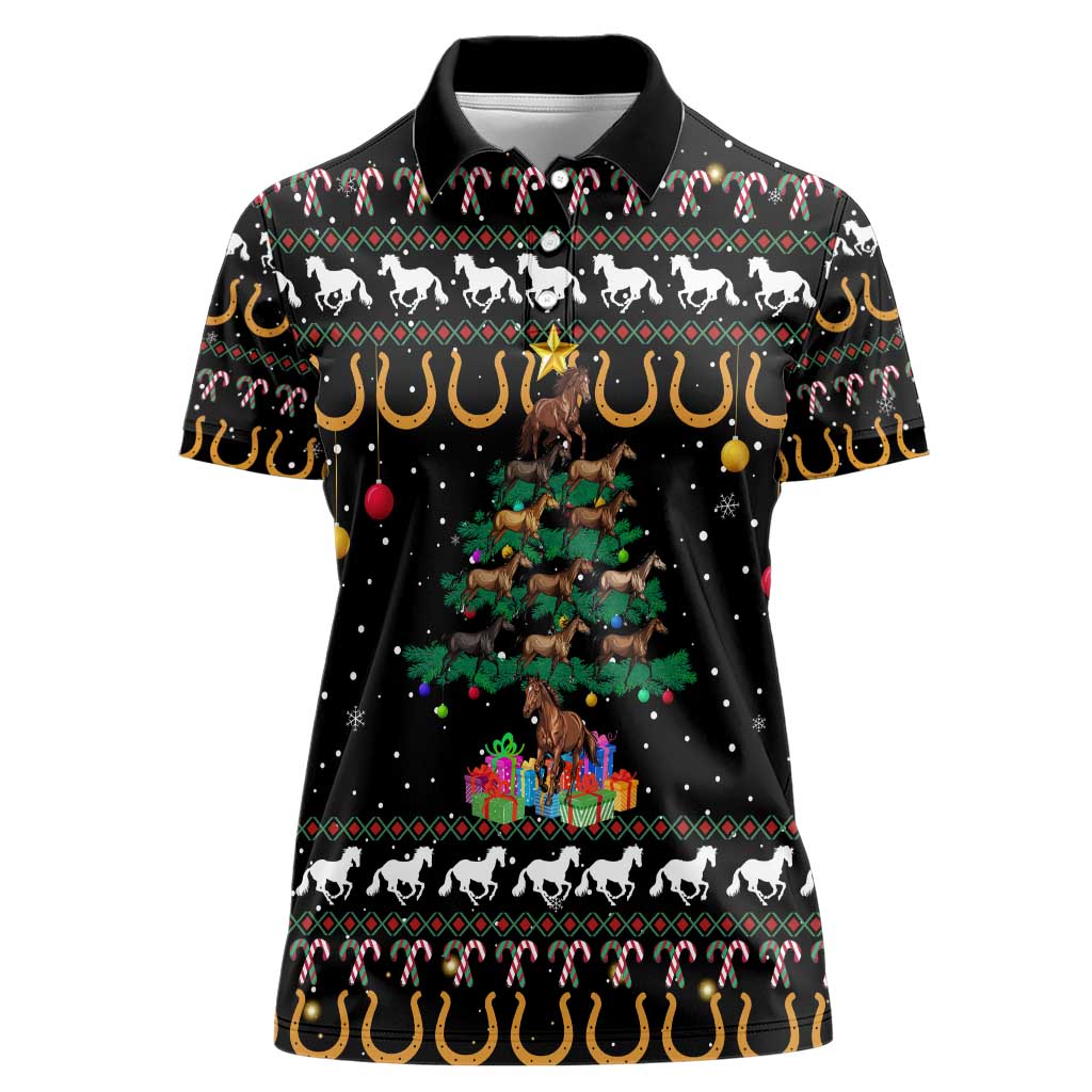 Horse Christmas Tree Christmas Design Women Polo Shirt Xmas Holiday Patterns - Wonder Print Shop
