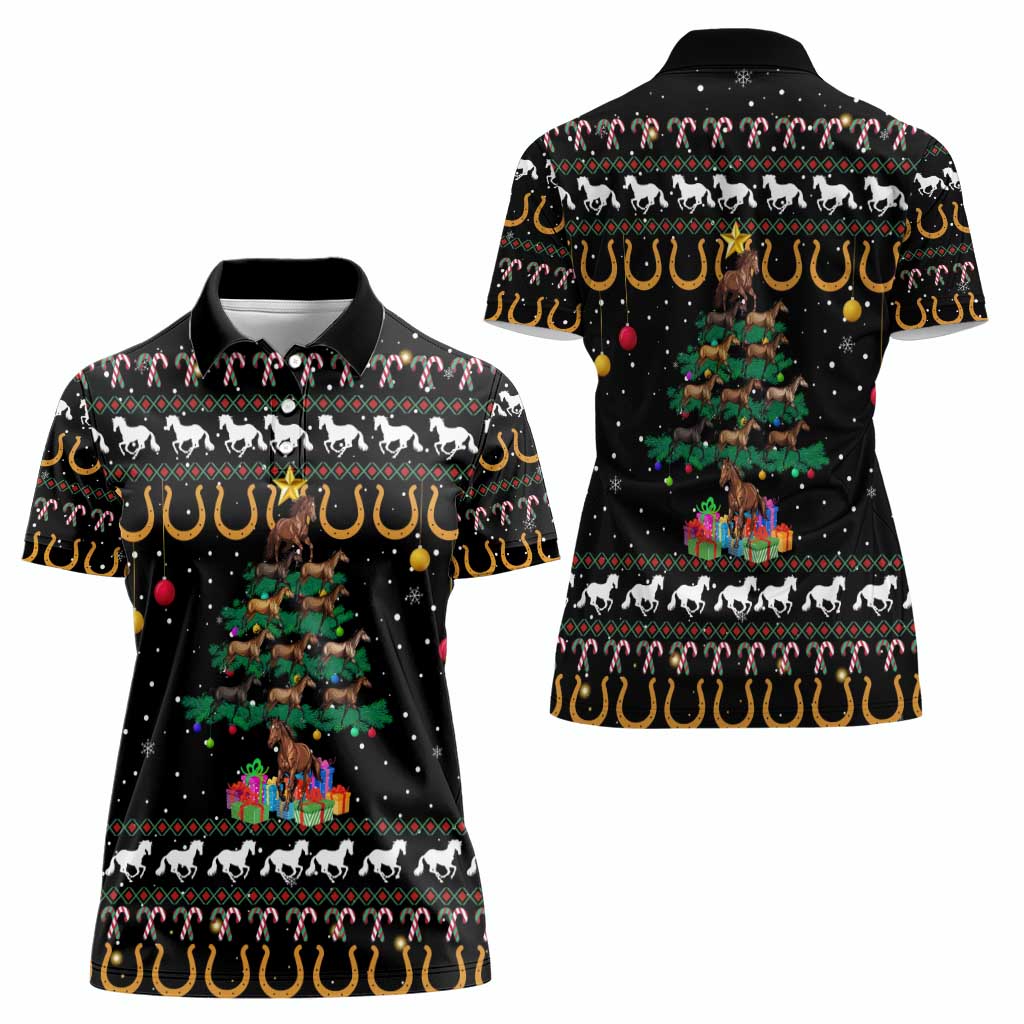 Horse Christmas Tree Christmas Design Women Polo Shirt Xmas Holiday Patterns - Wonder Print Shop
