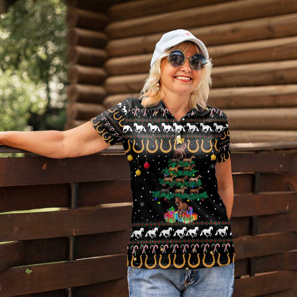 Horse Christmas Tree Christmas Design Women Polo Shirt Xmas Holiday Patterns - Wonder Print Shop
