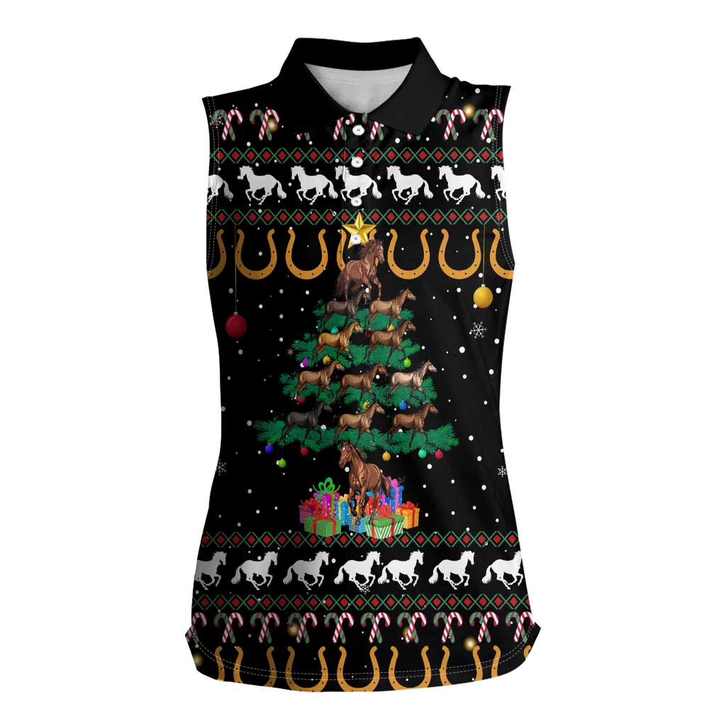 Horse Christmas Tree Christmas Design Women Sleeveless Polo Shirt Xmas Holiday Patterns - Wonder Print Shop