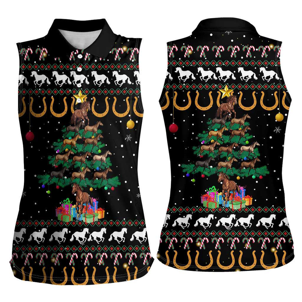 Horse Christmas Tree Christmas Design Women Sleeveless Polo Shirt Xmas Holiday Patterns - Wonder Print Shop