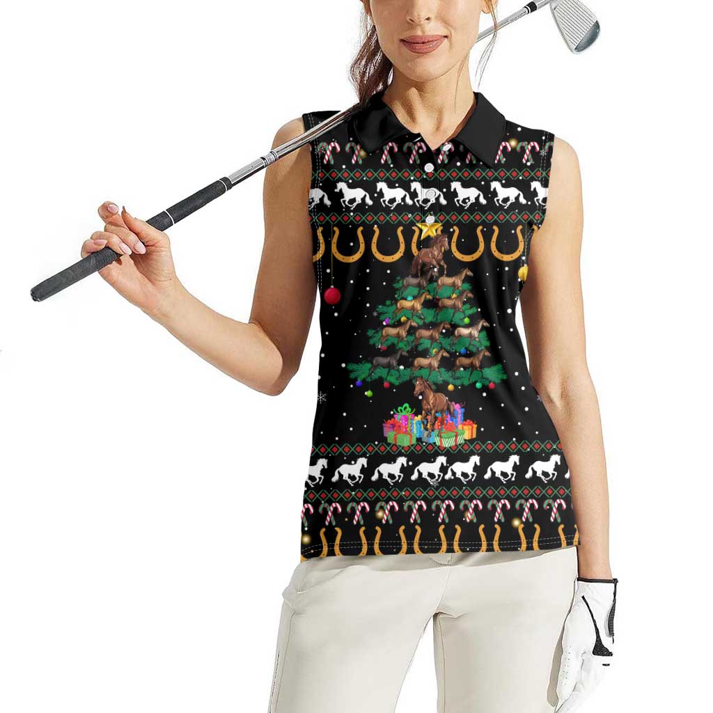 Horse Christmas Tree Christmas Design Women Sleeveless Polo Shirt Xmas Holiday Patterns - Wonder Print Shop