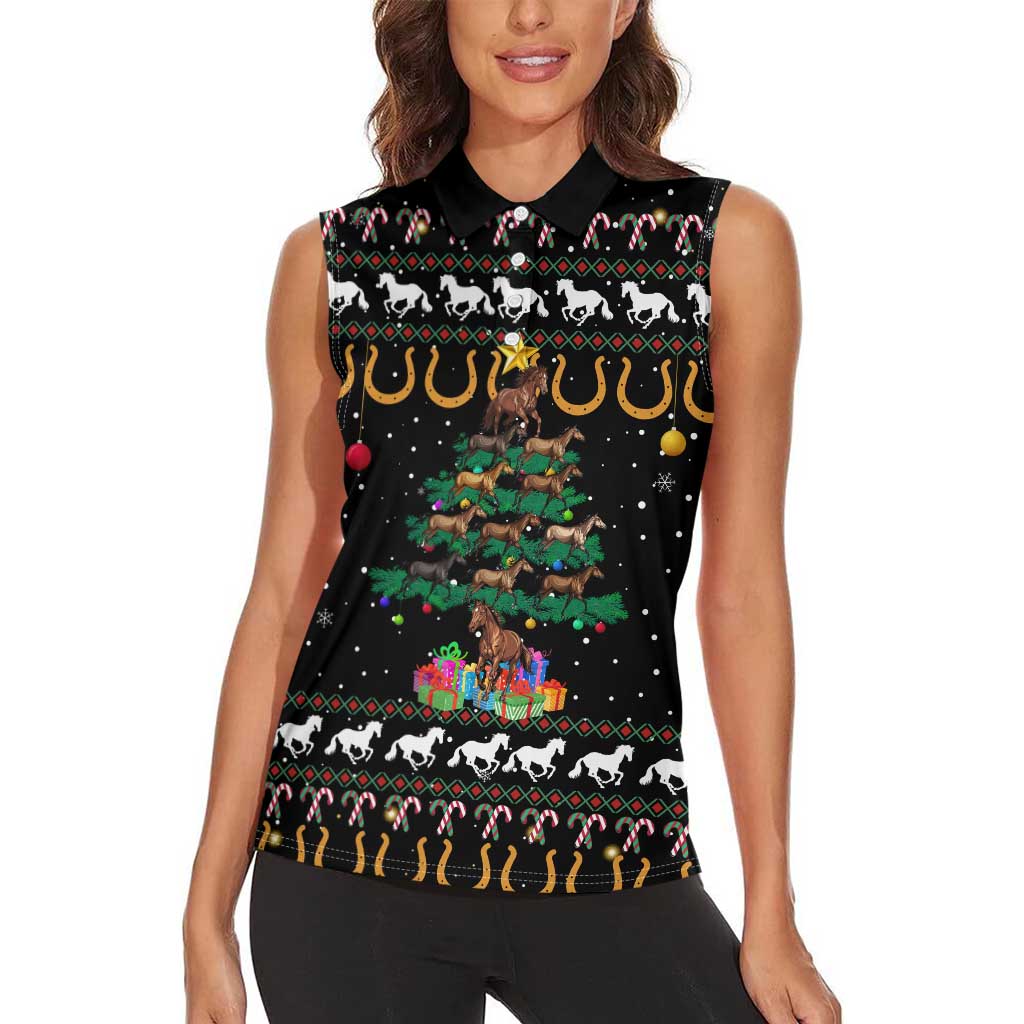 Horse Christmas Tree Christmas Design Women Sleeveless Polo Shirt Xmas Holiday Patterns - Wonder Print Shop
