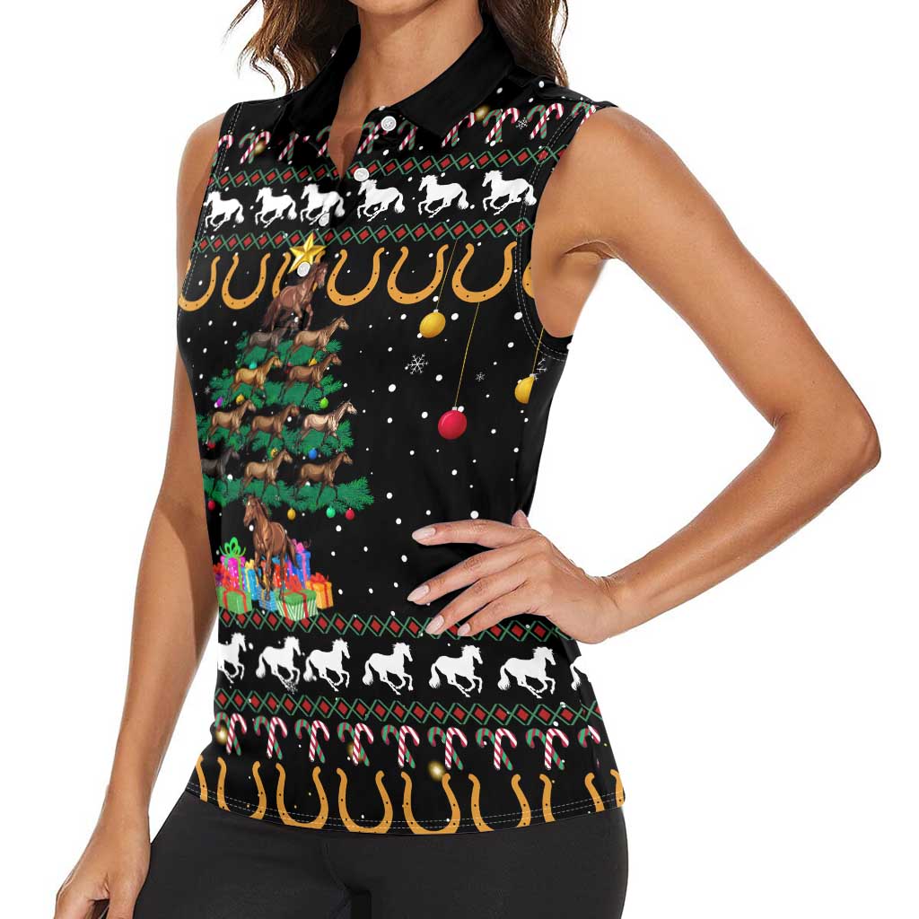 Horse Christmas Tree Christmas Design Women Sleeveless Polo Shirt Xmas Holiday Patterns - Wonder Print Shop