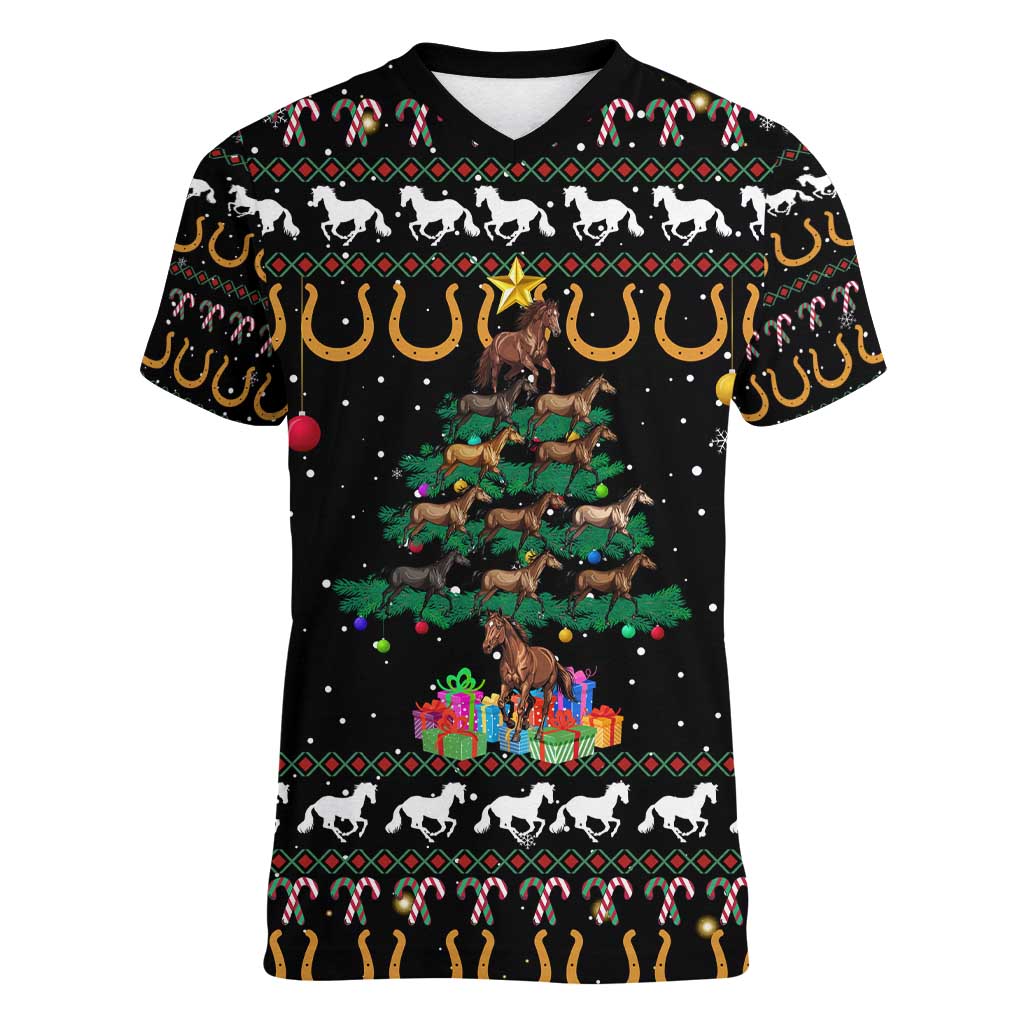 Horse Christmas Tree Christmas Design Women V-Neck T-Shirt Xmas Holiday Patterns - Wonder Print Shop