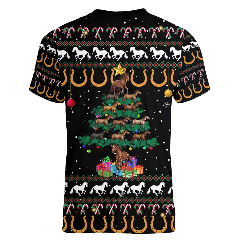 Horse Christmas Tree Christmas Design Women V-Neck T-Shirt Xmas Holiday Patterns - Wonder Print Shop