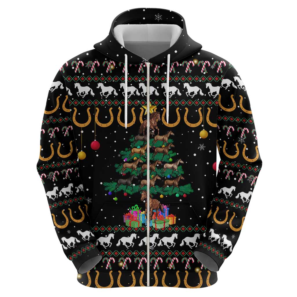 Horse Christmas Tree Christmas Design Zip Hoodie Xmas Holiday Patterns - Wonder Print Shop