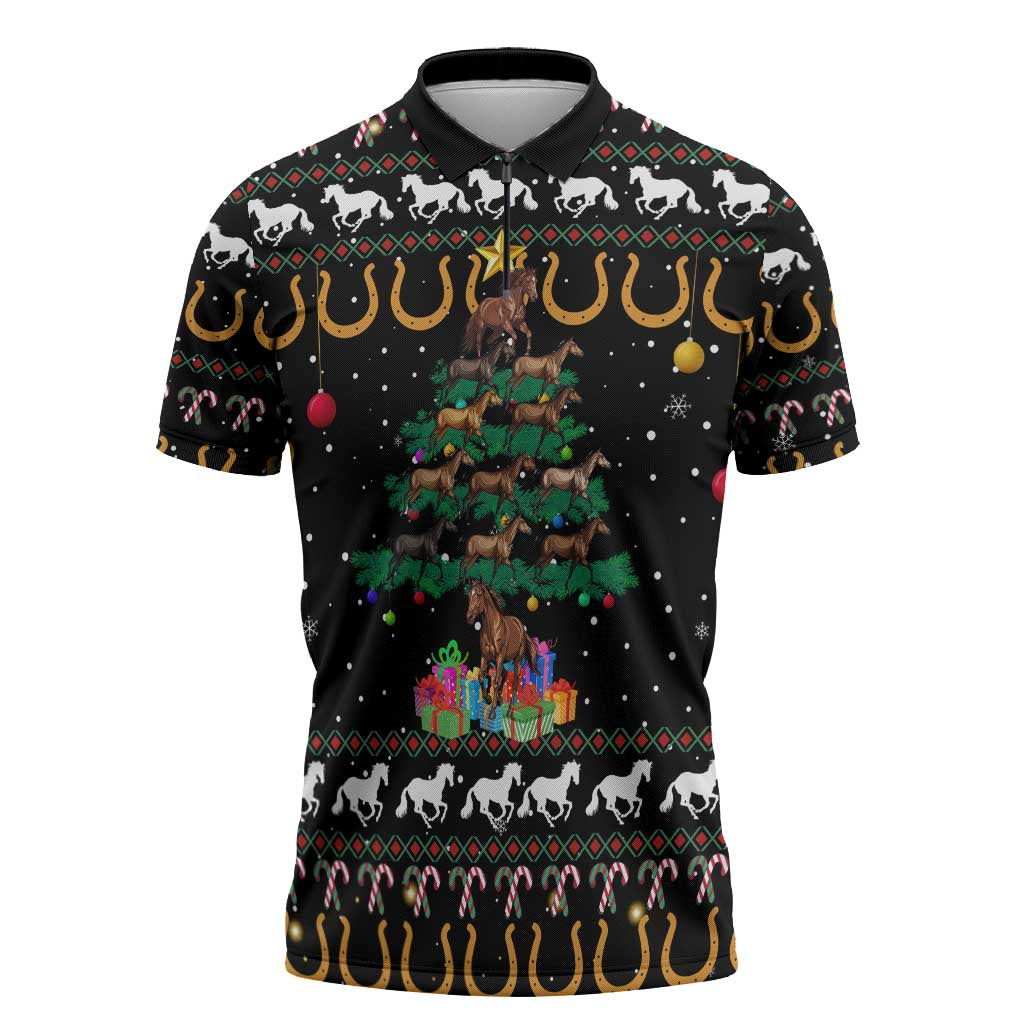 Horse Christmas Tree Christmas Design Zipper Polo Shirt Xmas Holiday Patterns - Wonder Print Shop