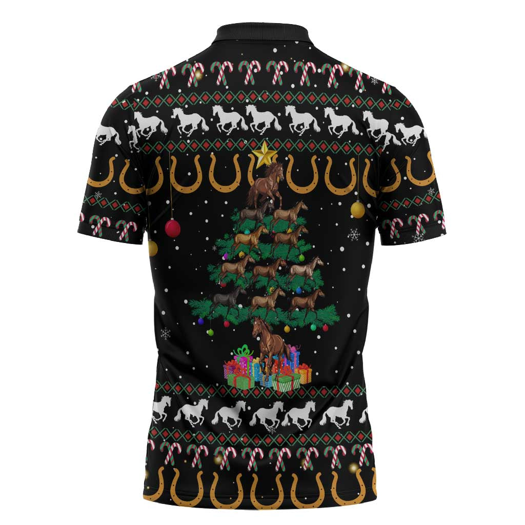 Horse Christmas Tree Christmas Design Zipper Polo Shirt Xmas Holiday Patterns - Wonder Print Shop