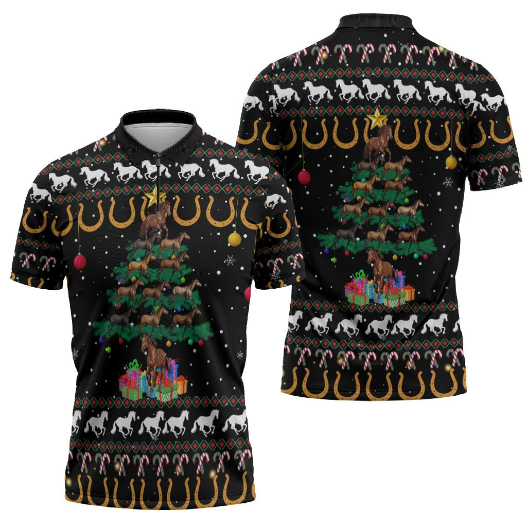 Horse Christmas Tree Christmas Design Zipper Polo Shirt Xmas Holiday Patterns - Wonder Print Shop