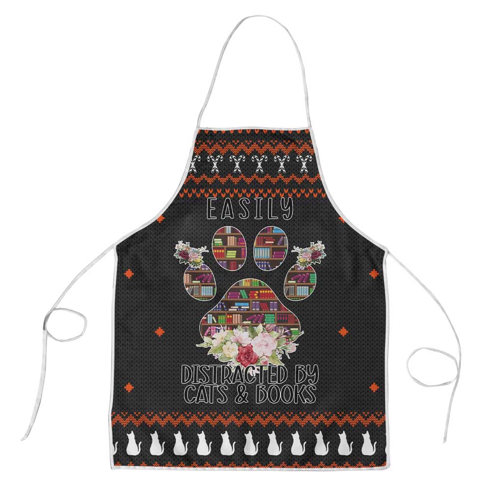 Cat And Books Christmas Apron Xmas Holiday Patterns - Wonder Print Shop