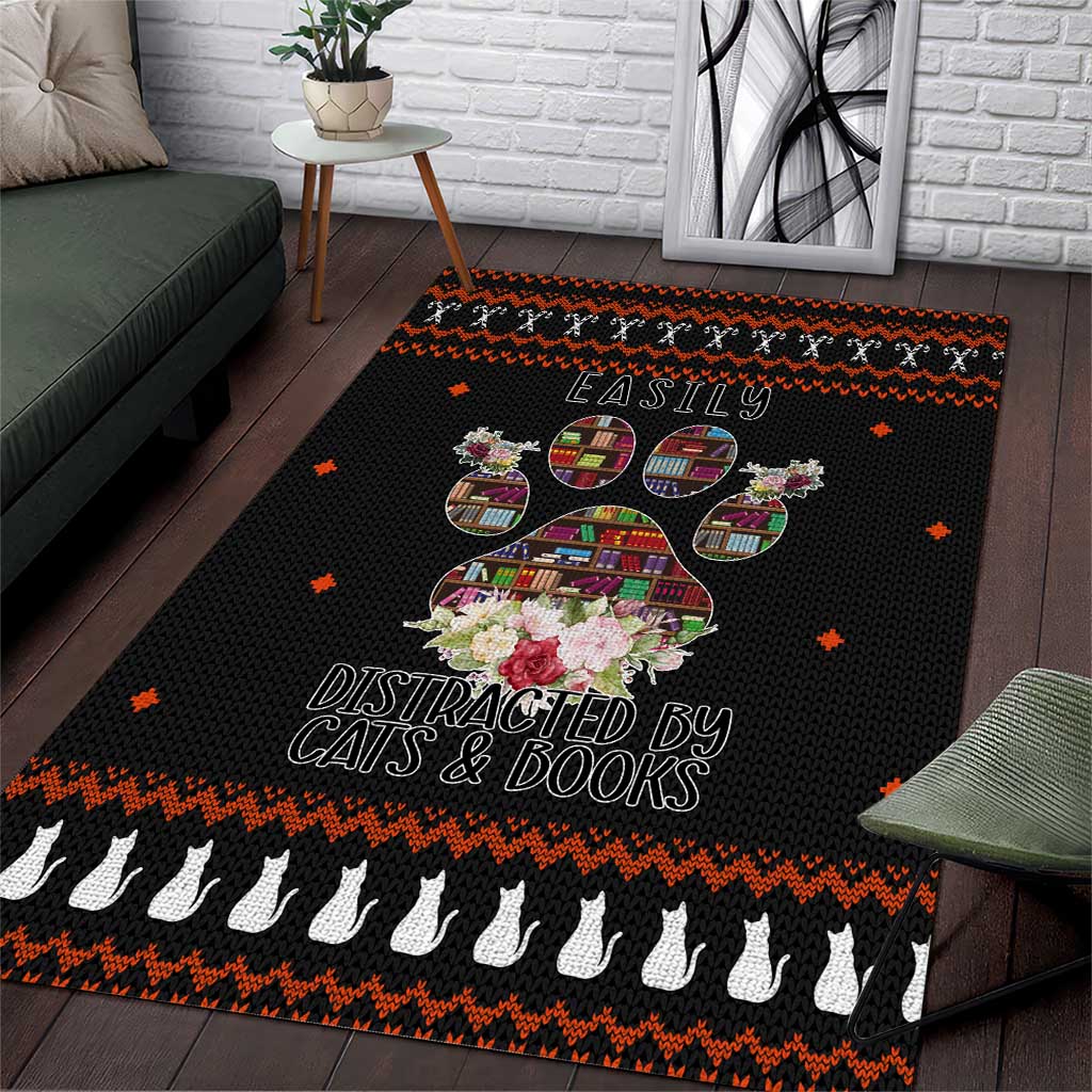 Cat And Books Christmas Area Rug Xmas Holiday Patterns - Wonder Print Shop