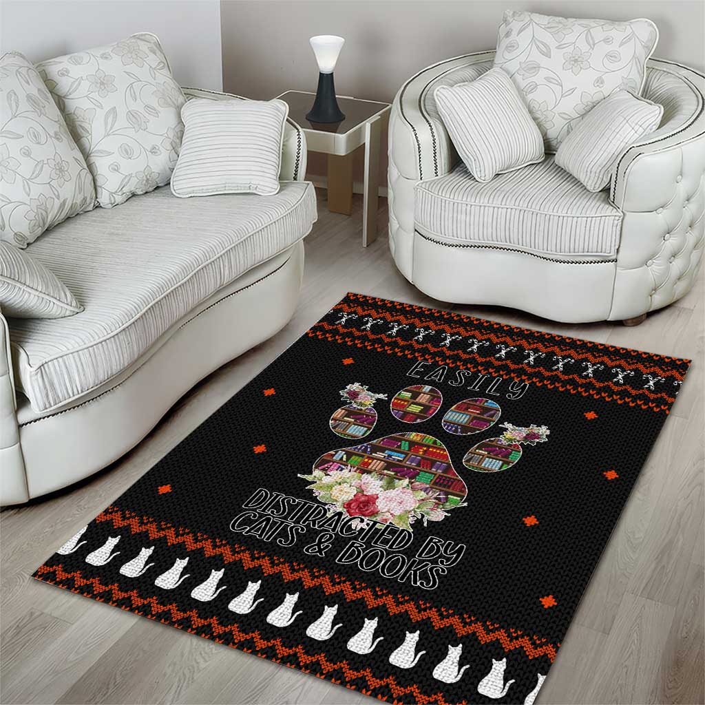 Cat And Books Christmas Area Rug Xmas Holiday Patterns - Wonder Print Shop