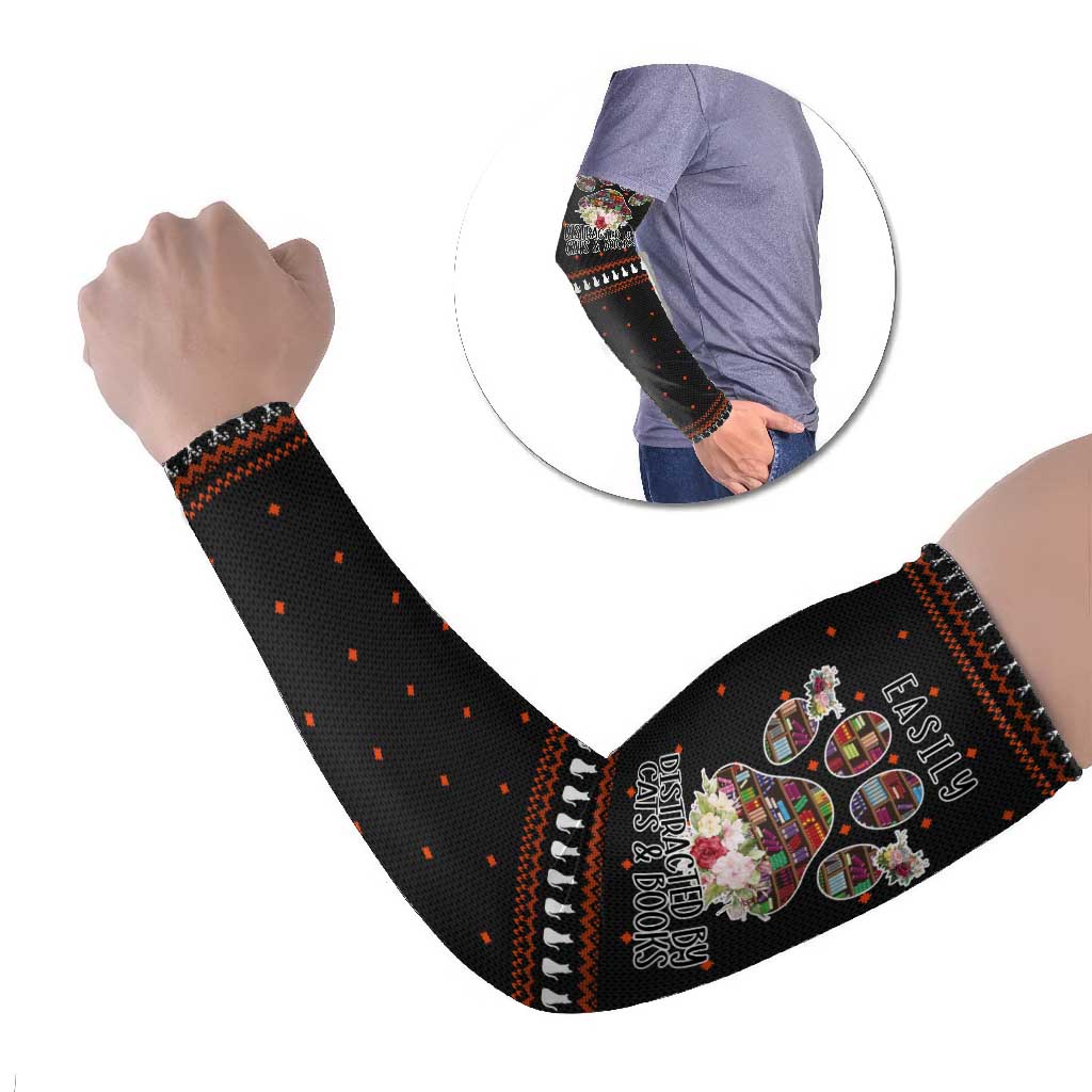 Cat And Books Christmas Arm Sleeves Xmas Holiday Patterns - Wonder Print Shop
