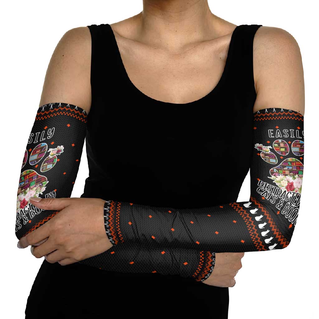Cat And Books Christmas Arm Sleeves Xmas Holiday Patterns - Wonder Print Shop