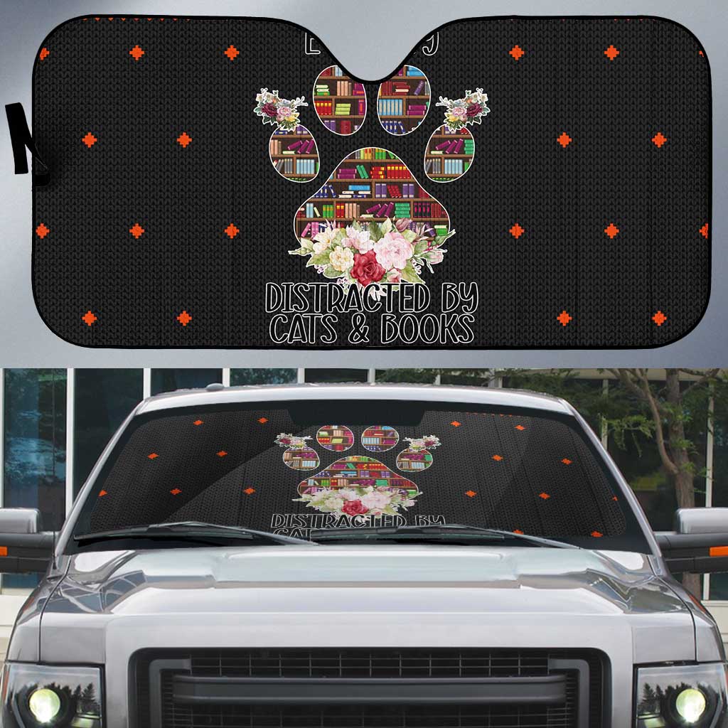Cat And Books Christmas Auto Sun Shade Xmas Holiday Patterns - Wonder Print Shop