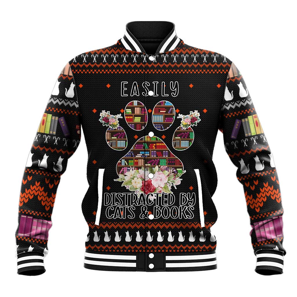 Cat And Books Christmas Baseball Jacket Xmas Holiday Patterns - Wonder Print Shop