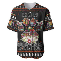 Cat And Books Christmas Baseball Jersey Xmas Holiday Patterns - Wonder Print Shop