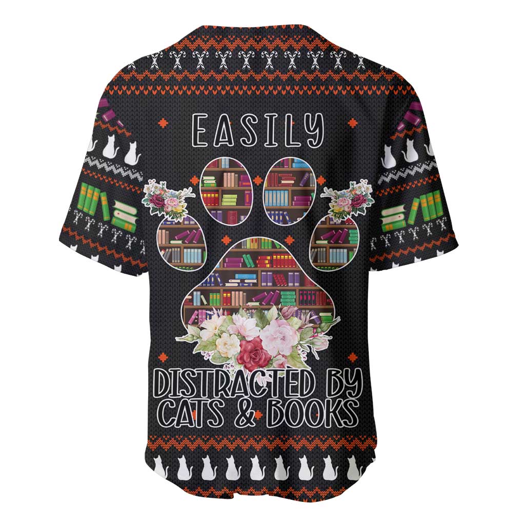 Cat And Books Christmas Baseball Jersey Xmas Holiday Patterns - Wonder Print Shop