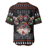 Cat And Books Christmas Baseball Jersey Xmas Holiday Patterns - Wonder Print Shop