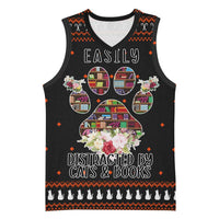 Cat And Books Christmas Basketball Jersey Xmas Holiday Patterns - Wonder Print Shop