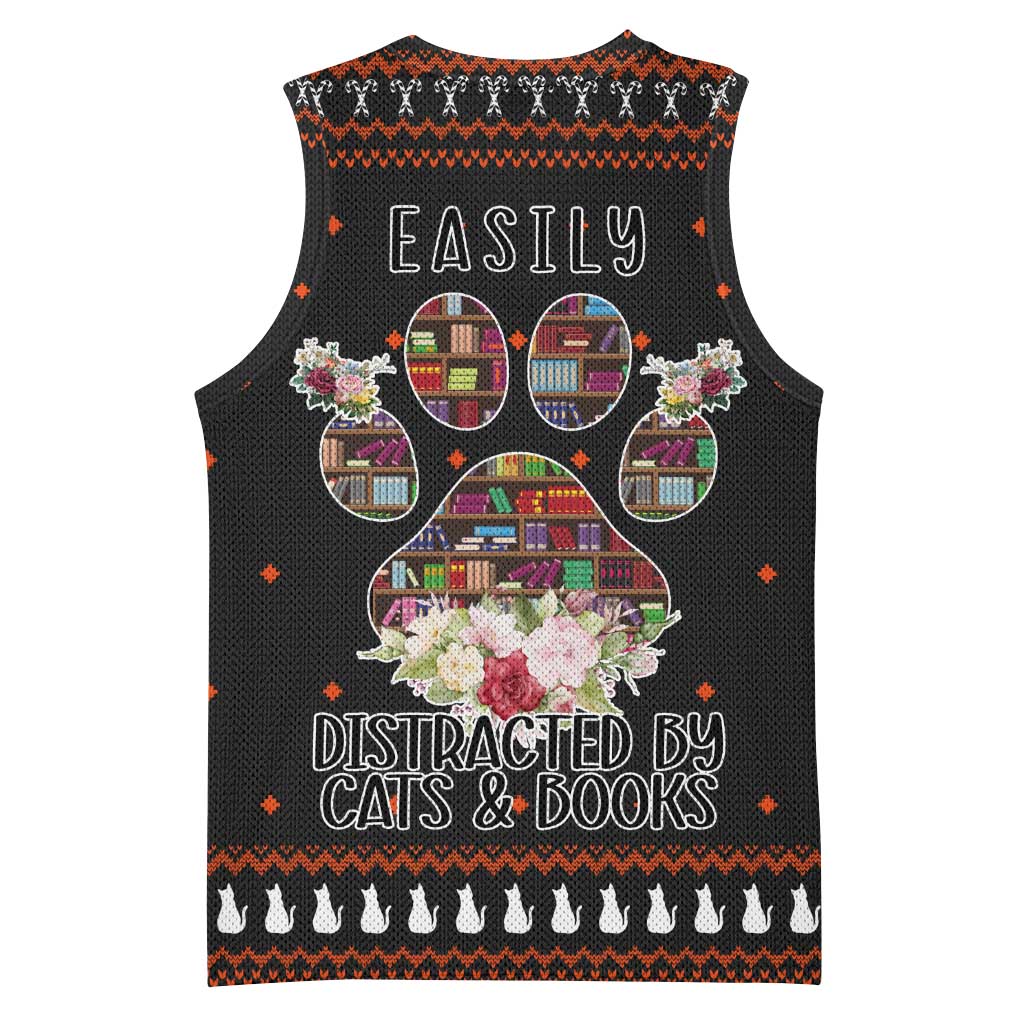 Cat And Books Christmas Basketball Jersey Xmas Holiday Patterns - Wonder Print Shop