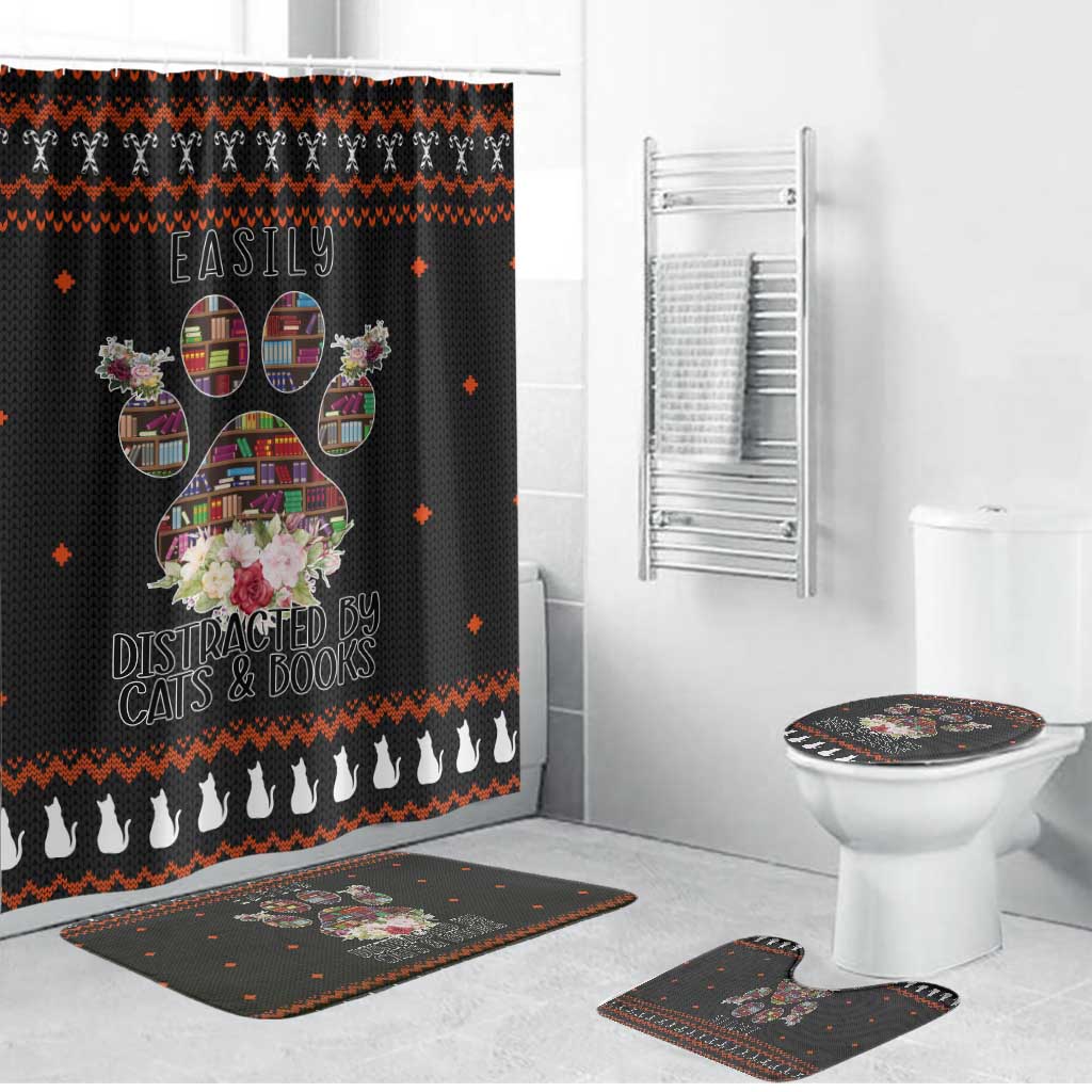 Cat And Books Christmas Bathroom Set Xmas Holiday Patterns - Wonder Print Shop