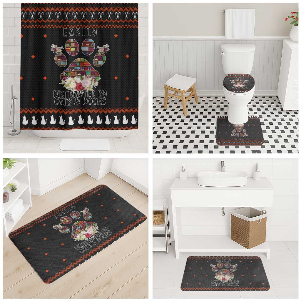 Cat And Books Christmas Bathroom Set Xmas Holiday Patterns - Wonder Print Shop