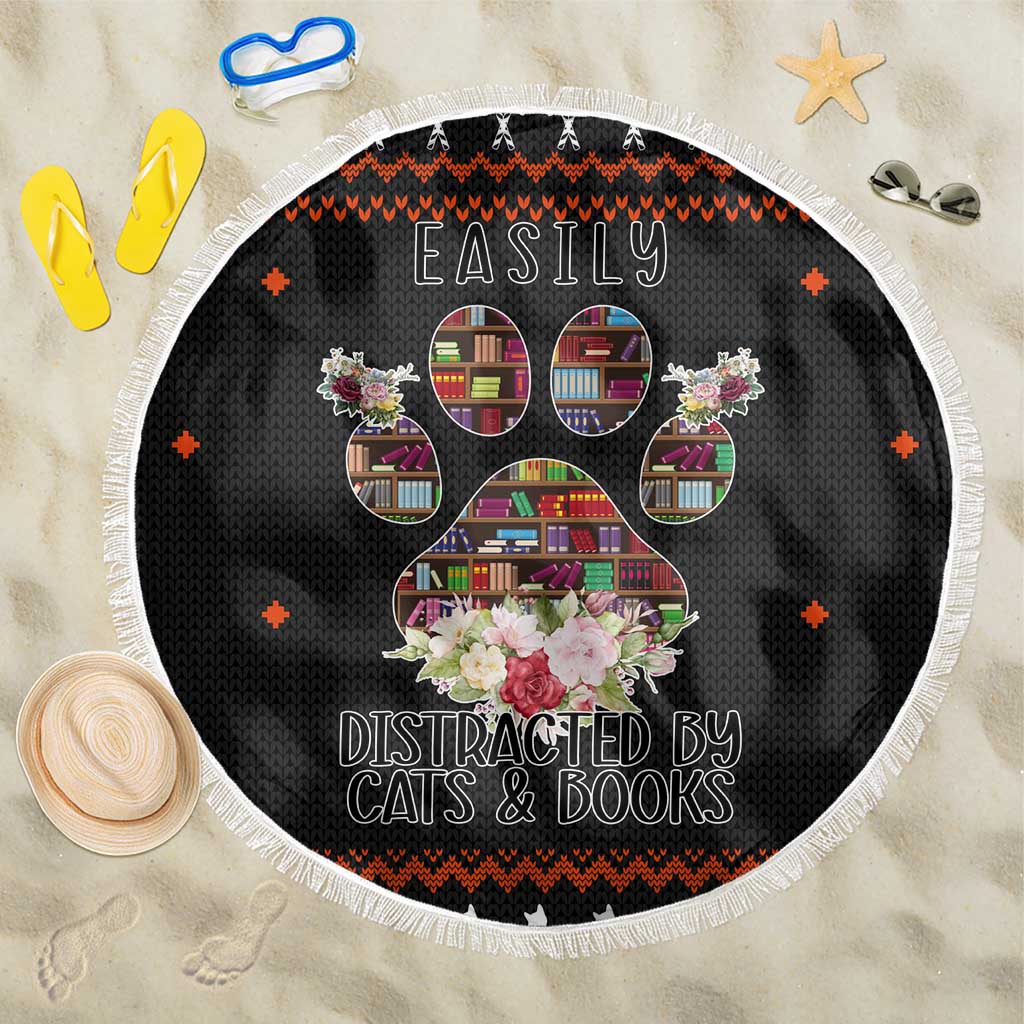 Cat And Books Christmas Beach Blanket Xmas Holiday Patterns - Wonder Print Shop