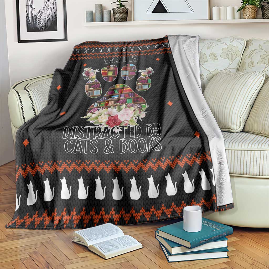 Cat And Books Christmas Blanket Xmas Holiday Patterns - Wonder Print Shop