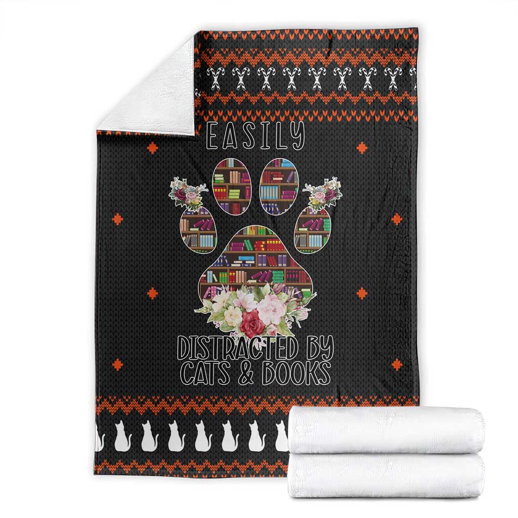 Cat And Books Christmas Blanket Xmas Holiday Patterns - Wonder Print Shop