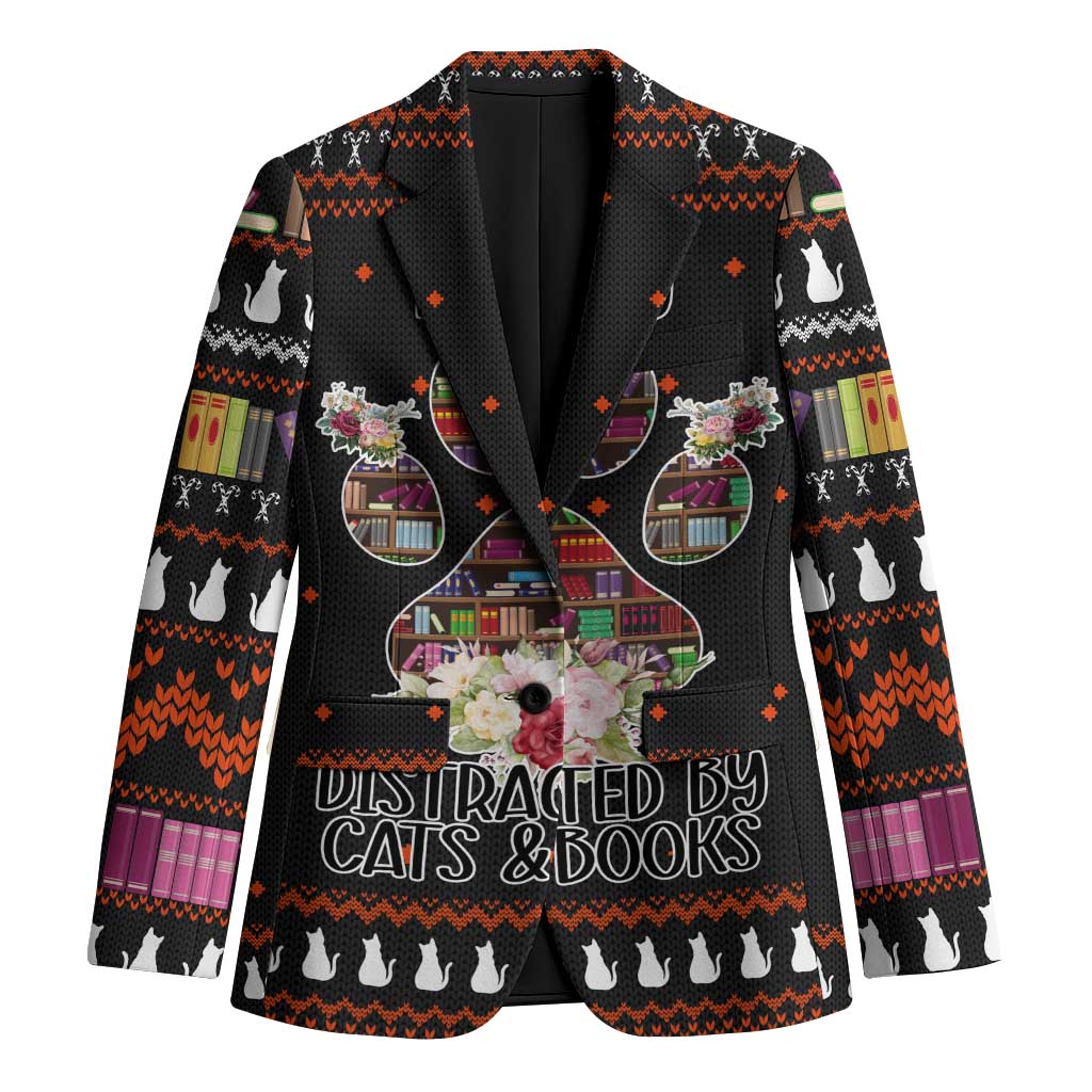 Cat And Books Christmas Blazer Xmas Holiday Patterns - Wonder Print Shop