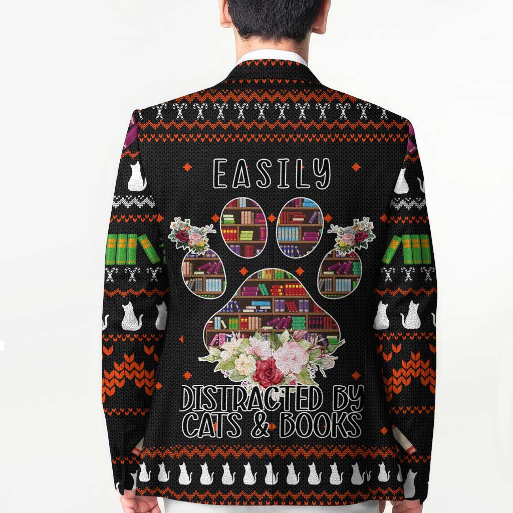 Cat And Books Christmas Blazer Xmas Holiday Patterns - Wonder Print Shop