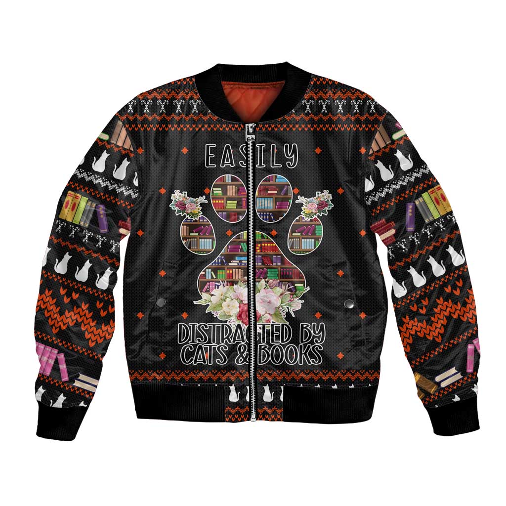 Cat And Books Christmas Bomber Jacket Xmas Holiday Patterns - Wonder Print Shop