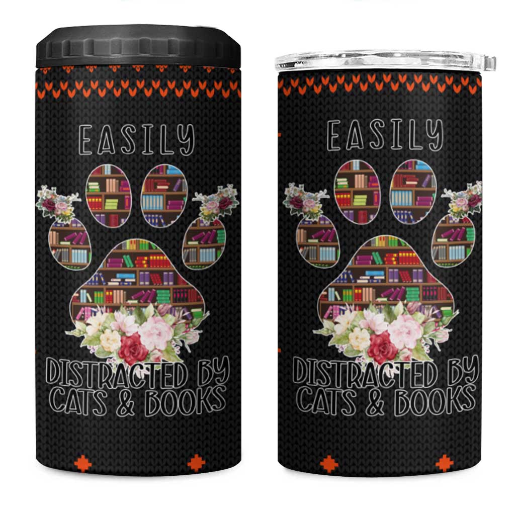 Cat And Books Christmas 4 in 1 Can Cooler Tumbler Xmas Holiday Patterns - Wonder Print Shop