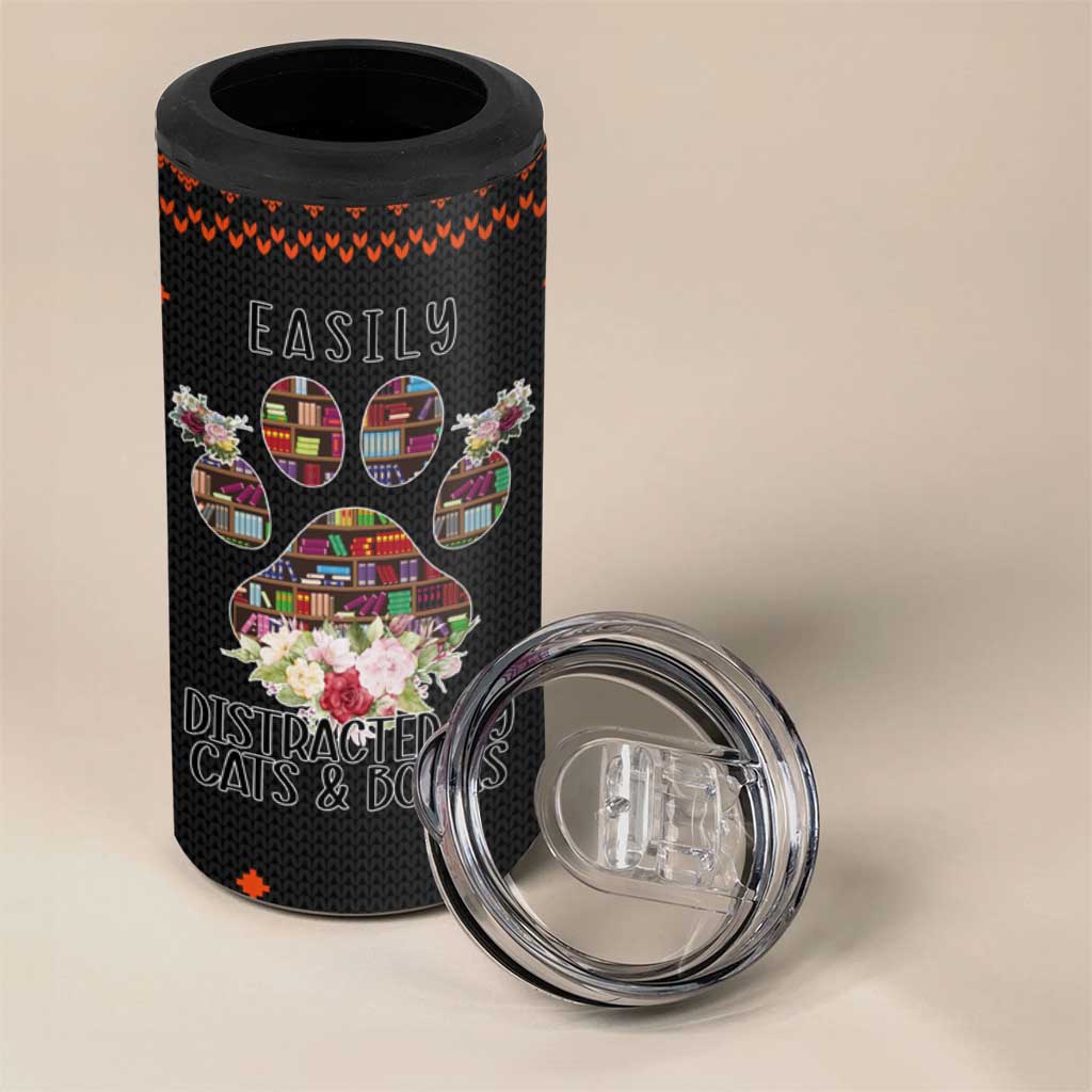 Cat And Books Christmas 4 in 1 Can Cooler Tumbler Xmas Holiday Patterns - Wonder Print Shop