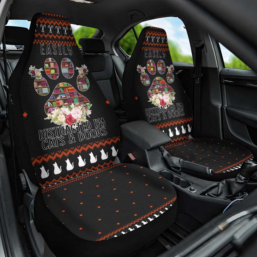 Cat And Books Christmas Car Seat Cover Xmas Holiday Patterns - Wonder Print Shop