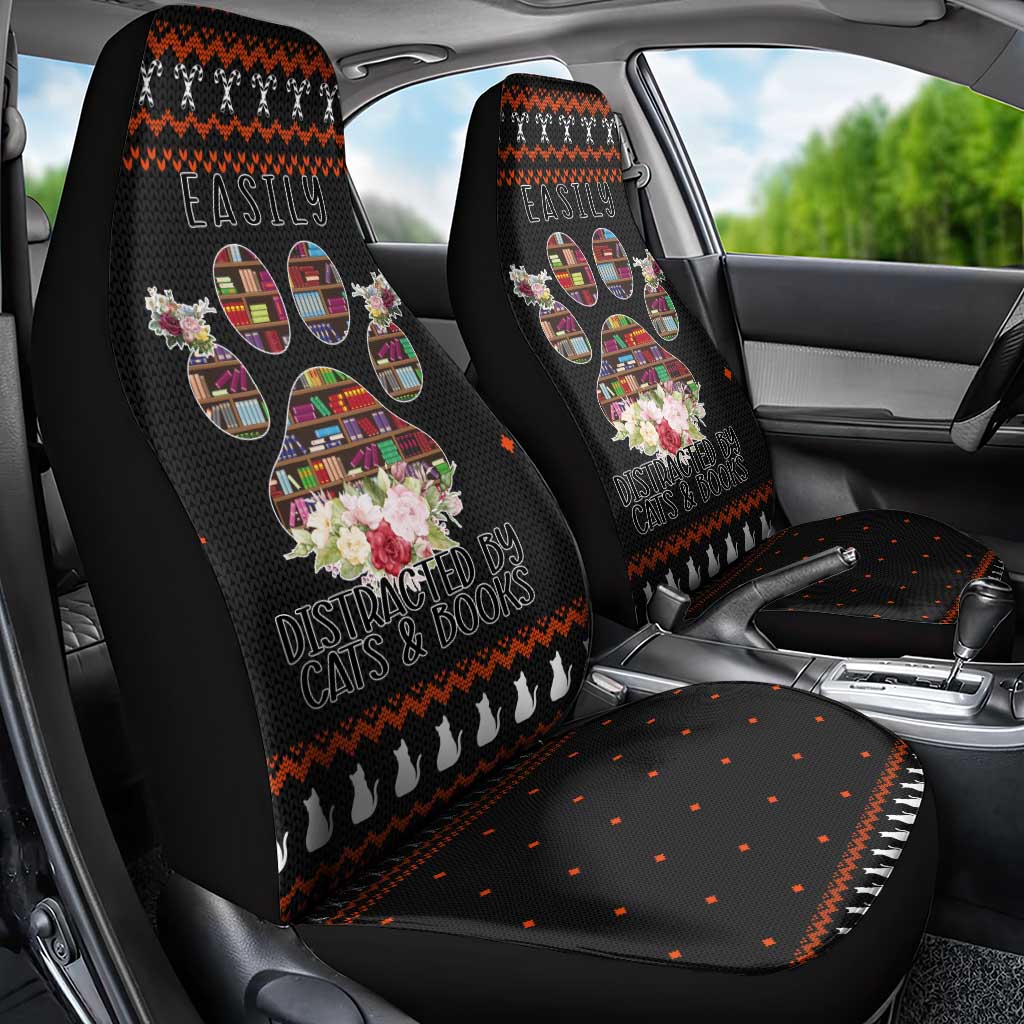 Cat And Books Christmas Car Seat Cover Xmas Holiday Patterns - Wonder Print Shop
