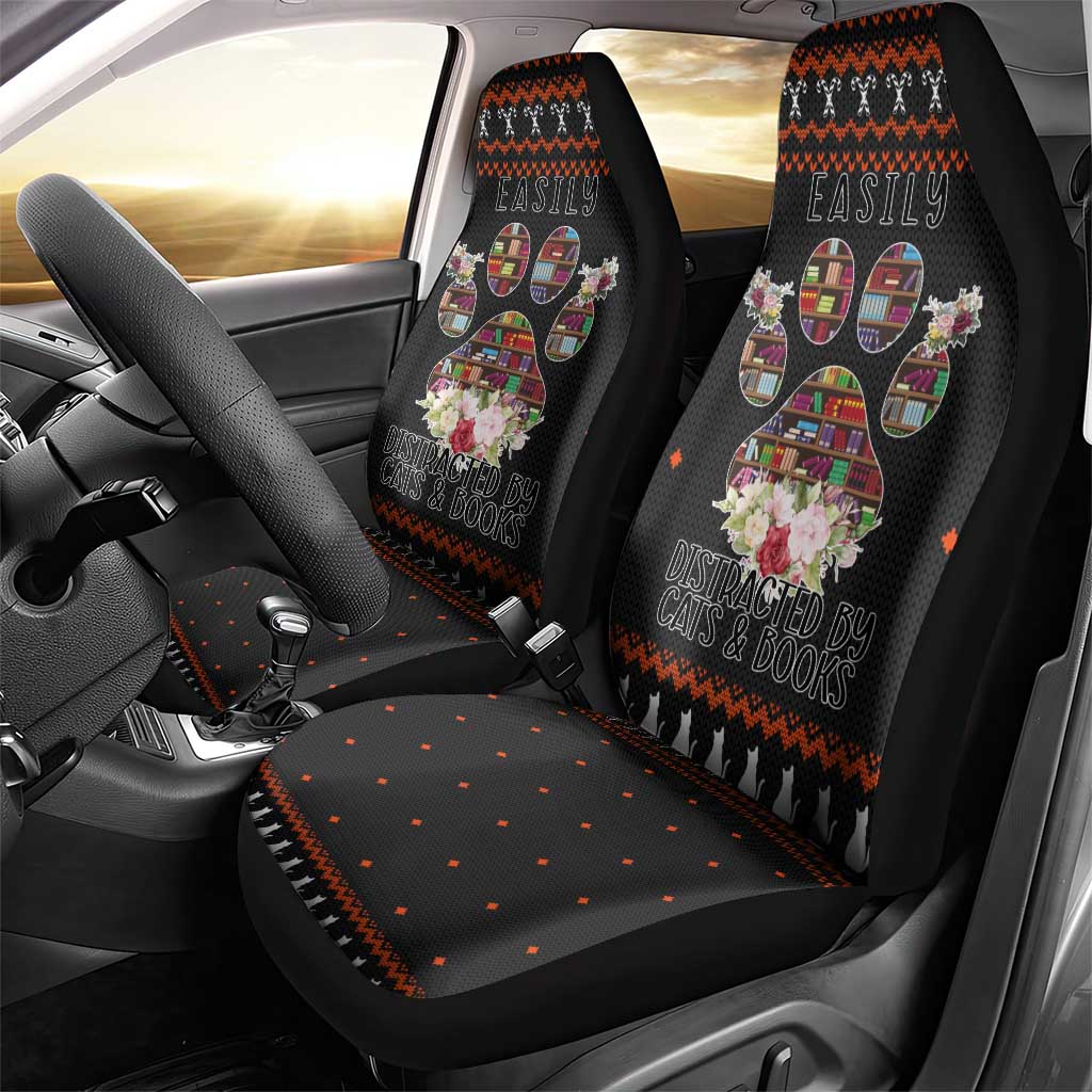 Cat And Books Christmas Car Seat Cover Xmas Holiday Patterns - Wonder Print Shop