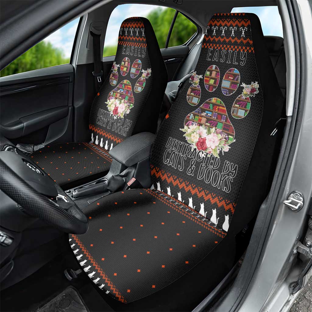 Cat And Books Christmas Car Seat Cover Xmas Holiday Patterns - Wonder Print Shop