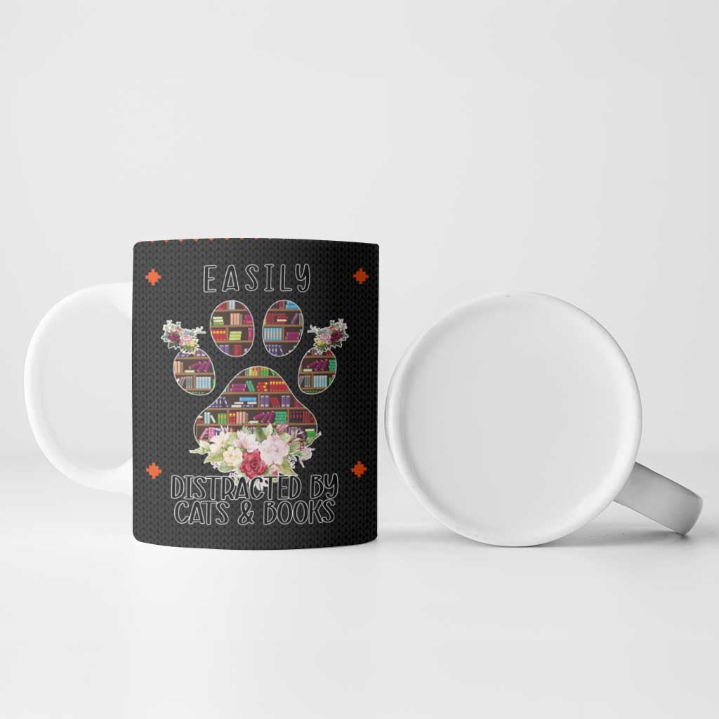 Cat And Books Christmas Ceramic Mug Xmas Holiday Patterns - Wonder Print Shop