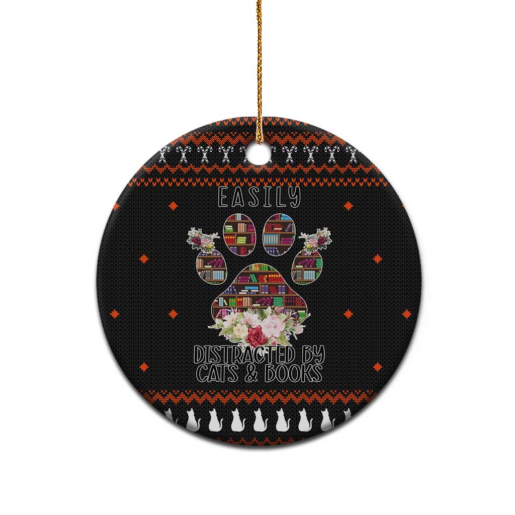 Cat And Books Christmas Ceramic Ornament Xmas Holiday Patterns - Wonder Print Shop