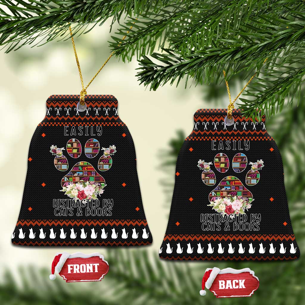 Cat And Books Christmas Ceramic Ornament Xmas Holiday Patterns - Wonder Print Shop