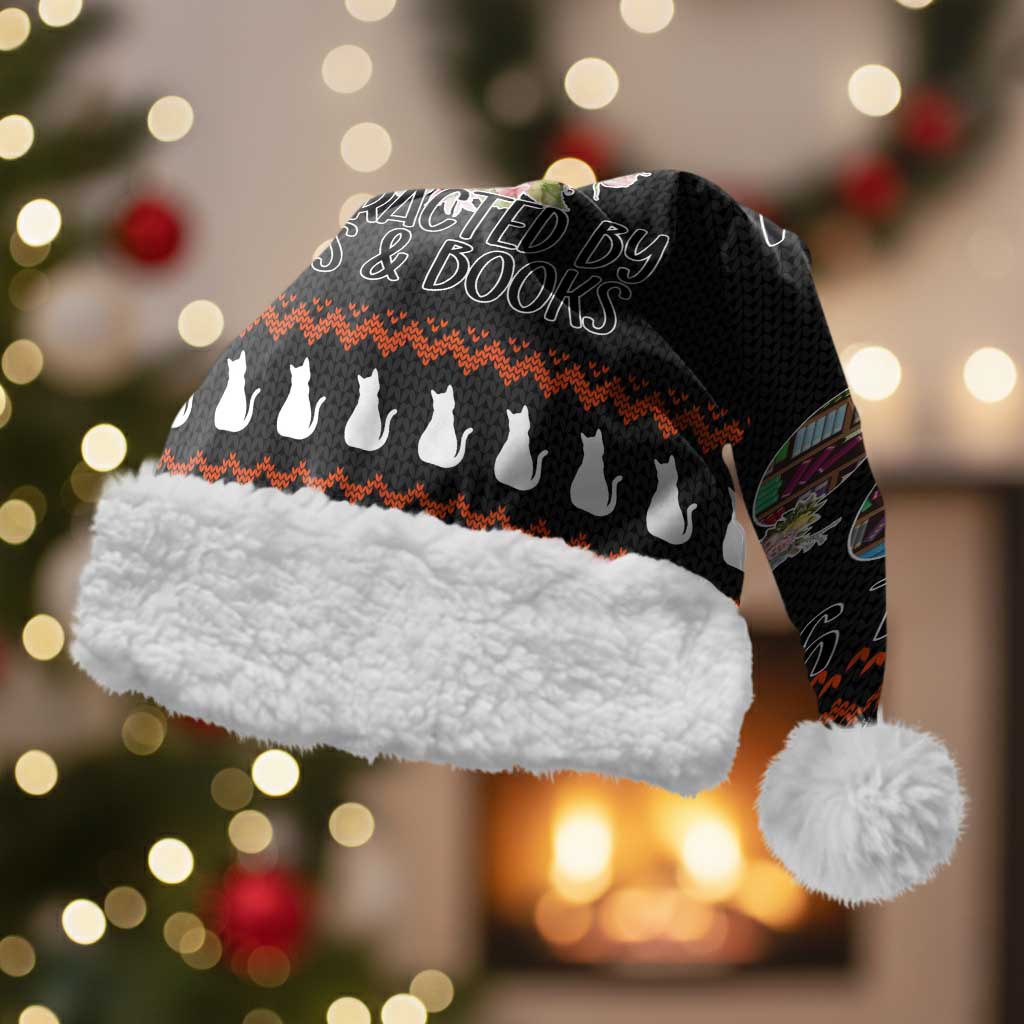 Cat And Books Christmas Santa Hat Xmas Holiday Patterns - Wonder Print Shop