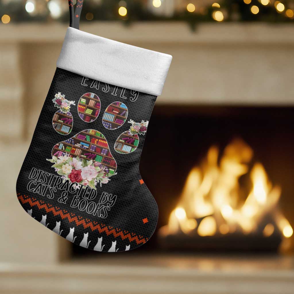 Cat And Books Christmas Stocking Xmas Holiday Patterns - Wonder Print Shop