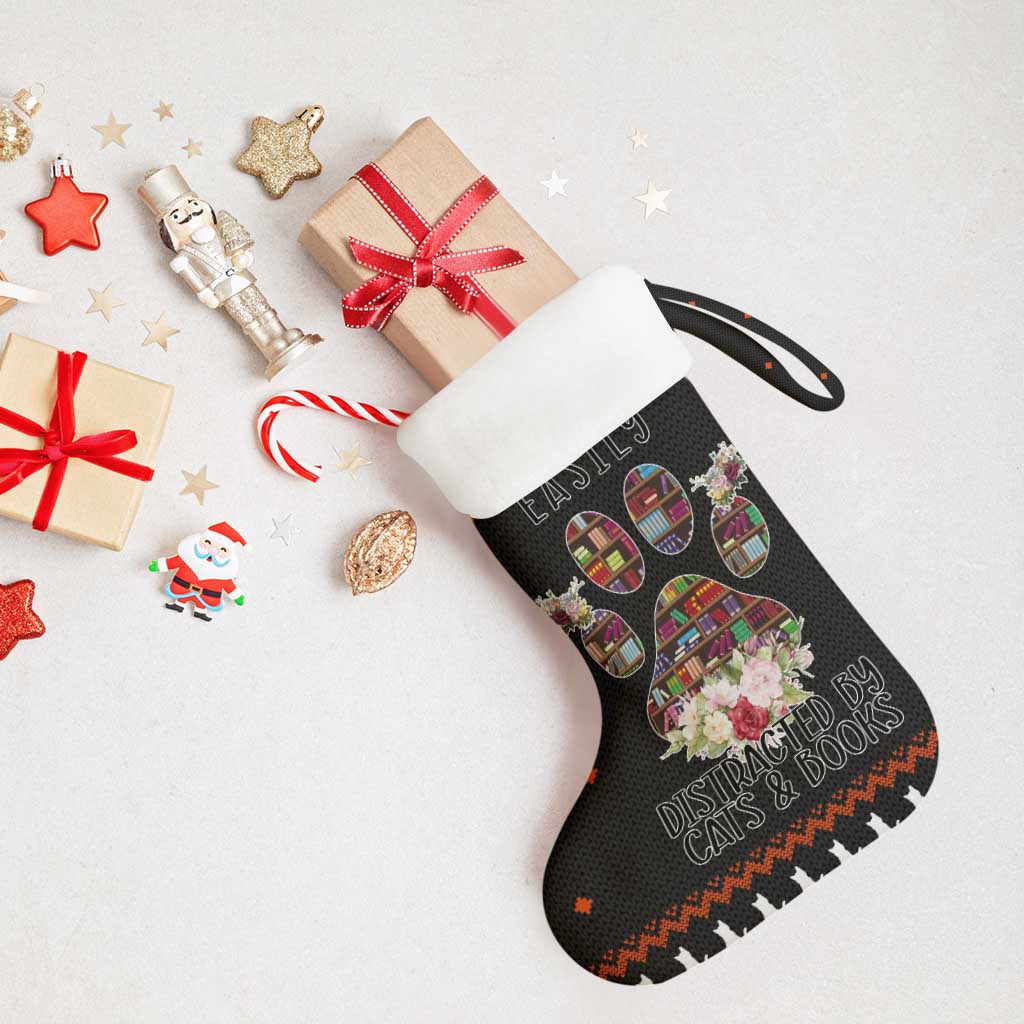 Cat And Books Christmas Stocking Xmas Holiday Patterns - Wonder Print Shop